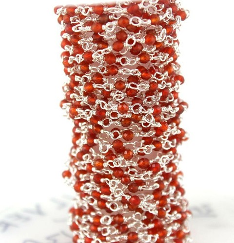 92,5 Cadena de Rosario de Plata Esterlina Cornalina Facetadas Rondelas 2 MM Cuentas Joyería - Imagen 2 de 6