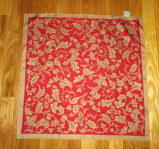 Talbots Red Tan Floral Filigree 100 Silk Square Scarf 21"