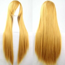 Straight Sleek Long Full Hair Wigs W Side Bangs Cosplay Costume Womens 80cm