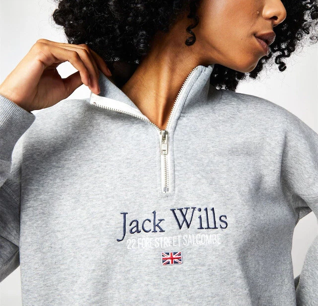 Jack Wills Women s Honeylane Half Zip Sweatshirt In Grey eBay