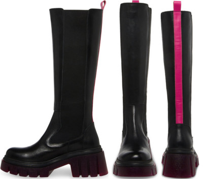 NEW STEVE MADDEN GAGE BLACK LEATHER PINK LUG SOLE TALL BOOTS SZ 38