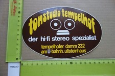 Alter Aufkleber Musik Musikinstrumente HiFi Stereo TONSTUDIO TEMPELHOF Berlin