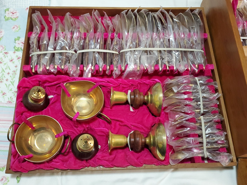 MID-CENTURY THAILAND BRONZE BESTECK SILBERBESTECK SET IN BOX BANGKOK NEW OLD STOCK - Bild 2 von 16