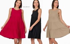 New Boho Women's Jersey Soft Black Taupe Burgundy Tiered Relaxed Dress S M L XL