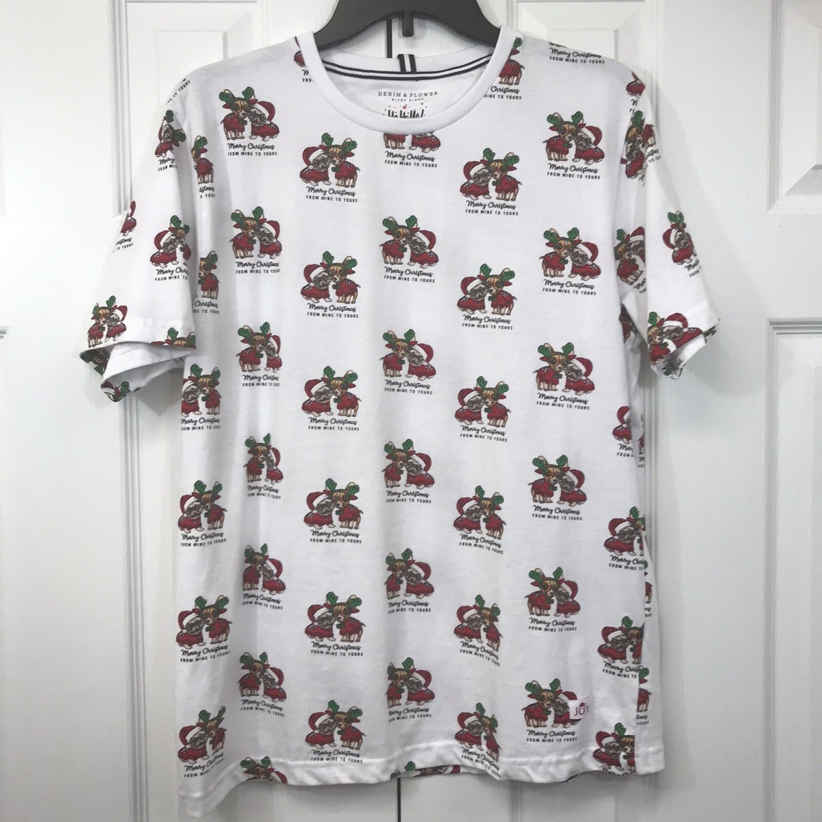 Denim Flower Ricky Singh Pug Chihuahua Christmas Holiday Dog T-Shirt Large