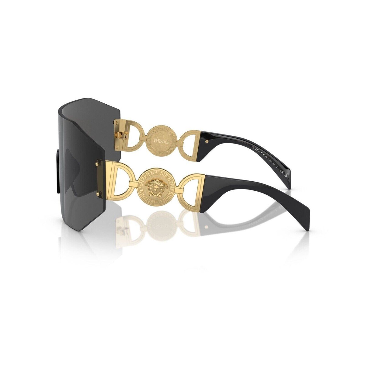 Versace Sunglasses VE2258 100287 Black Gold Dark Grey Lens Shield 