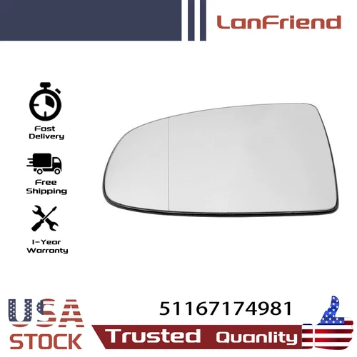 Side Mirror Glass Heated - Fit BMW X6 E71 E72 X5 E70 - 51167174981 Left Driver 