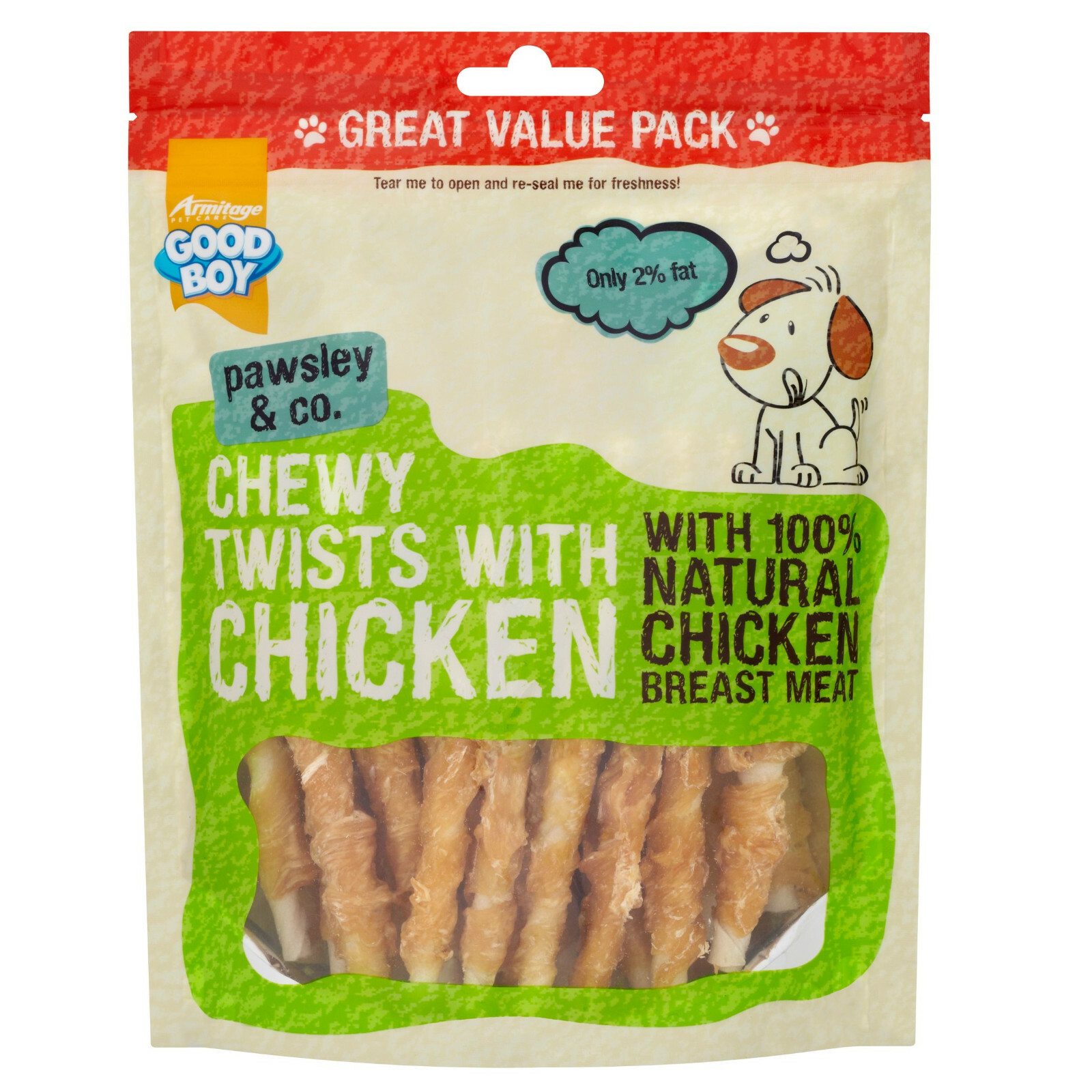 LARGE VALUE PACK GOOD BOY DOG TREAT PAWSLEY HIDE CHEWY TWISTS CHICKEN 320G 05630
