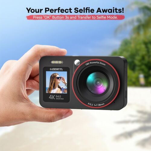 Digital Camera,FHD 4K 64MP Camera with Dual Screens 64GB SD Card 2 Batteries - Picture 8 of 8