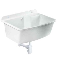 GOSPO Ausgussbecken, 61x44x23.5 cm, aus Kunststoff, Waschtrog, Siphon, Weiß/Grau