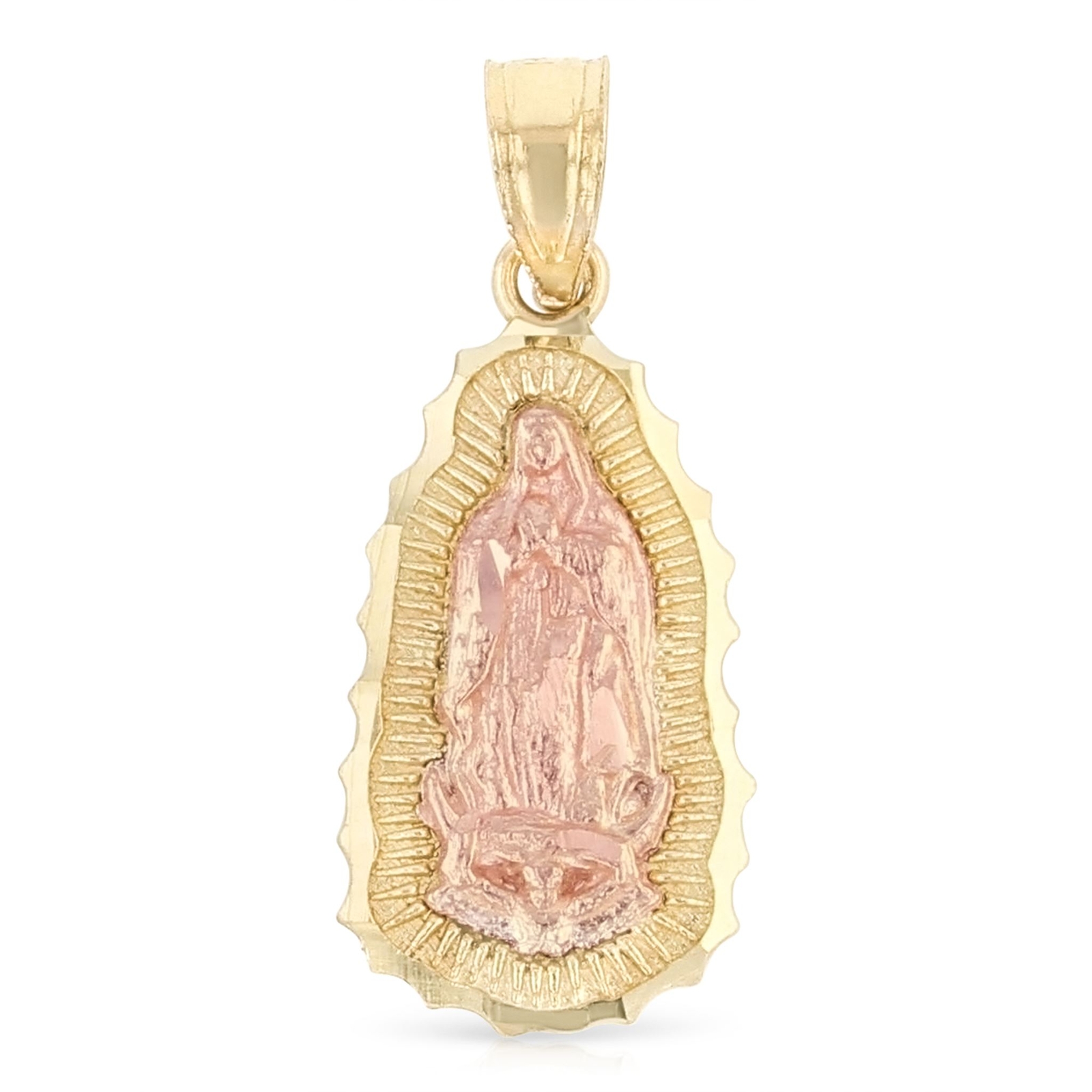 14K 2 Tone Gold Our Lady of Guadalupe Charm Pendant & 0.9mm Wheat Chain ...