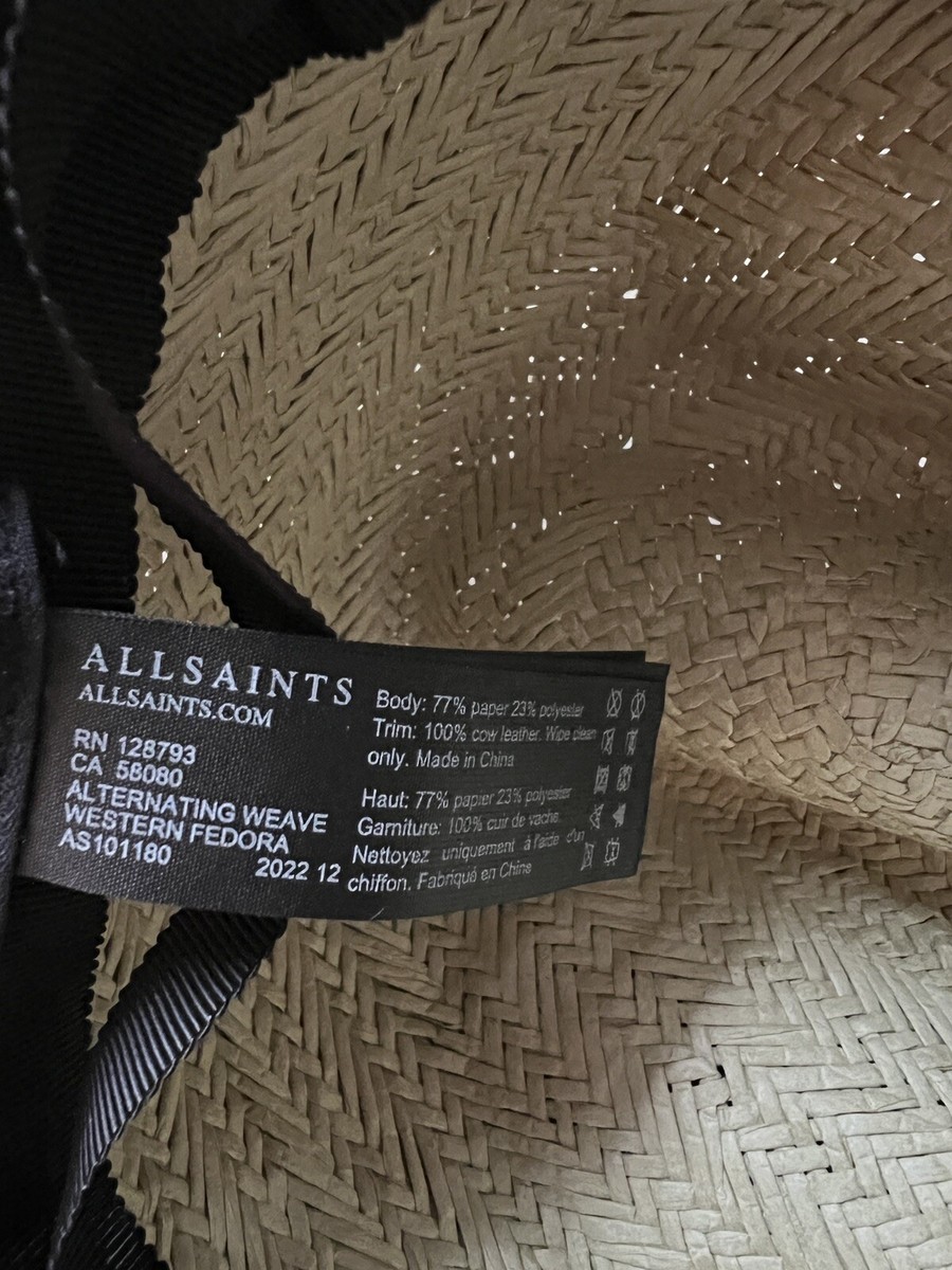 AllSaints Straw Western Fedora Hat in Light Khaki/Green/Warm  display picture 2