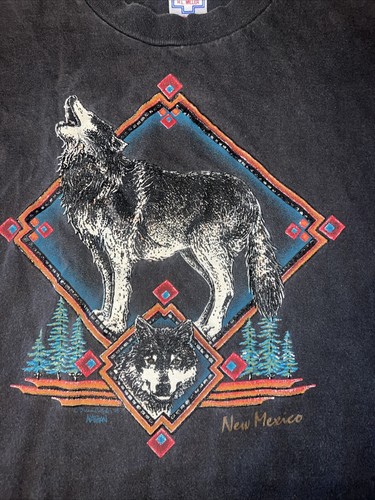 Vtg H.L. Miller New Mexico T-shirt Mens XL Black WOLF Dream Catcher 1995 Nathan - Picture 2 of 6