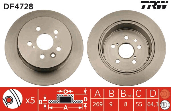 Disque de frein DF4728 TRW pour TOYOTA : stoppe la rouille et l'usure