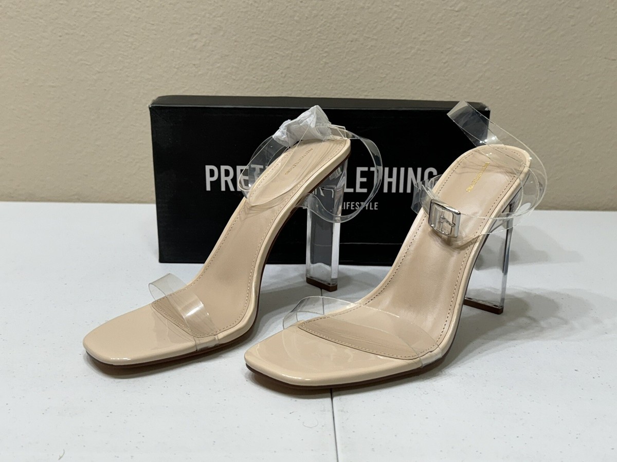 Prettylittlething Ksa Clear Strap Sandals Wide Fit Pretty Little