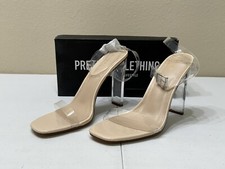 Pretty Little Thing Women’s Tan Ankle Strap Clear High Heel Dress Sandals s 10
