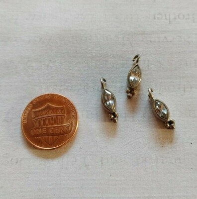 vintage unused qty 3 sterling silver CZ crystal charm pendant finding 16x5mm