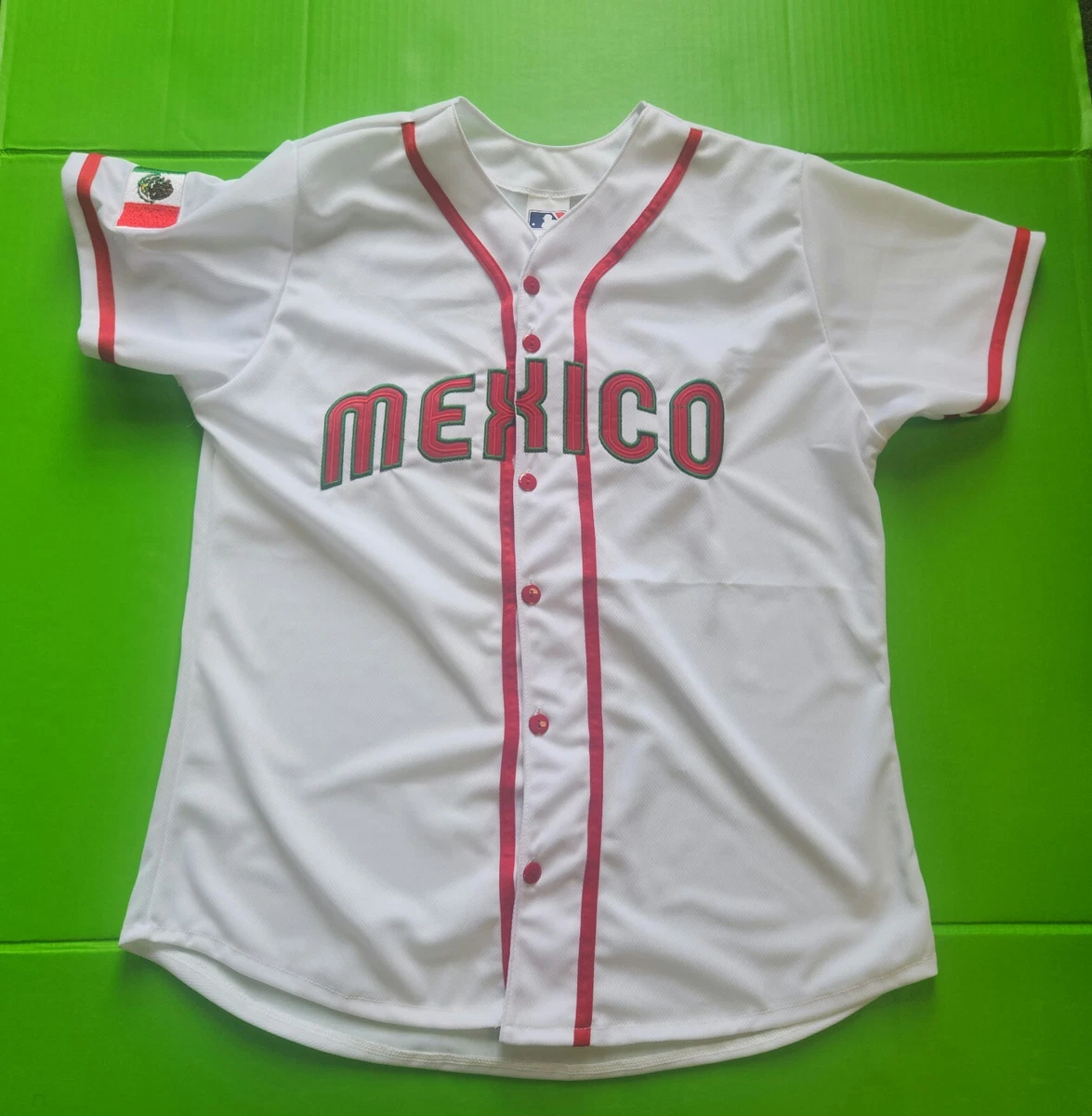 New! White/red Mexico baseball buttons up jersey