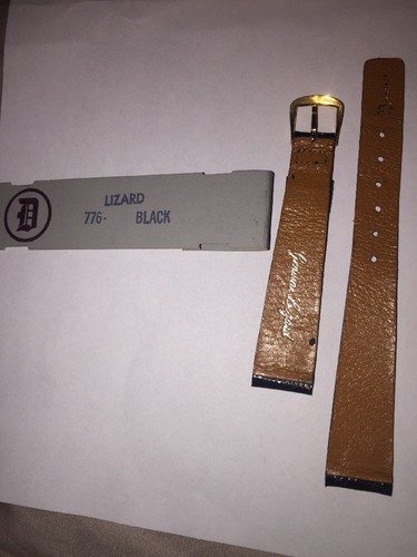 Downing Lizard Watch Band New Yellow Tone Buckle 14mm END 9/16" Black #776 - Picture 4 of 4