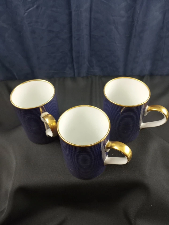 FITZ AND FLOYD «RONDELLE» ЛАЗУРИТ СИНИЙ И ЗОЛОТОЙ КОФЕ ЧАШКИ/ЧАЙ ЧАШКИ X3 - Изображение 2 из 4