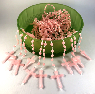 12 PINK PLASTIC ROSARIES EASTER GIFT