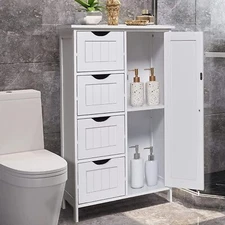 Bathroom Floor Storage Cabinet Free Standing Toilet Paper Organizer Shelves Whit