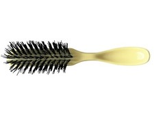 VTG Unbranded Hair Brush Nylon Bristles 6.5" Cream Plastic Handle Purse Size