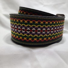 VINTAGE MULTI COLORED PATTERN AND LEATHER GUITAR STRAP