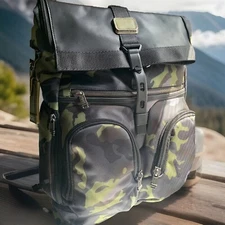 TUMI Limited Edition Alpha Bravo London Roll Top Backpack Gray Green Camouflage