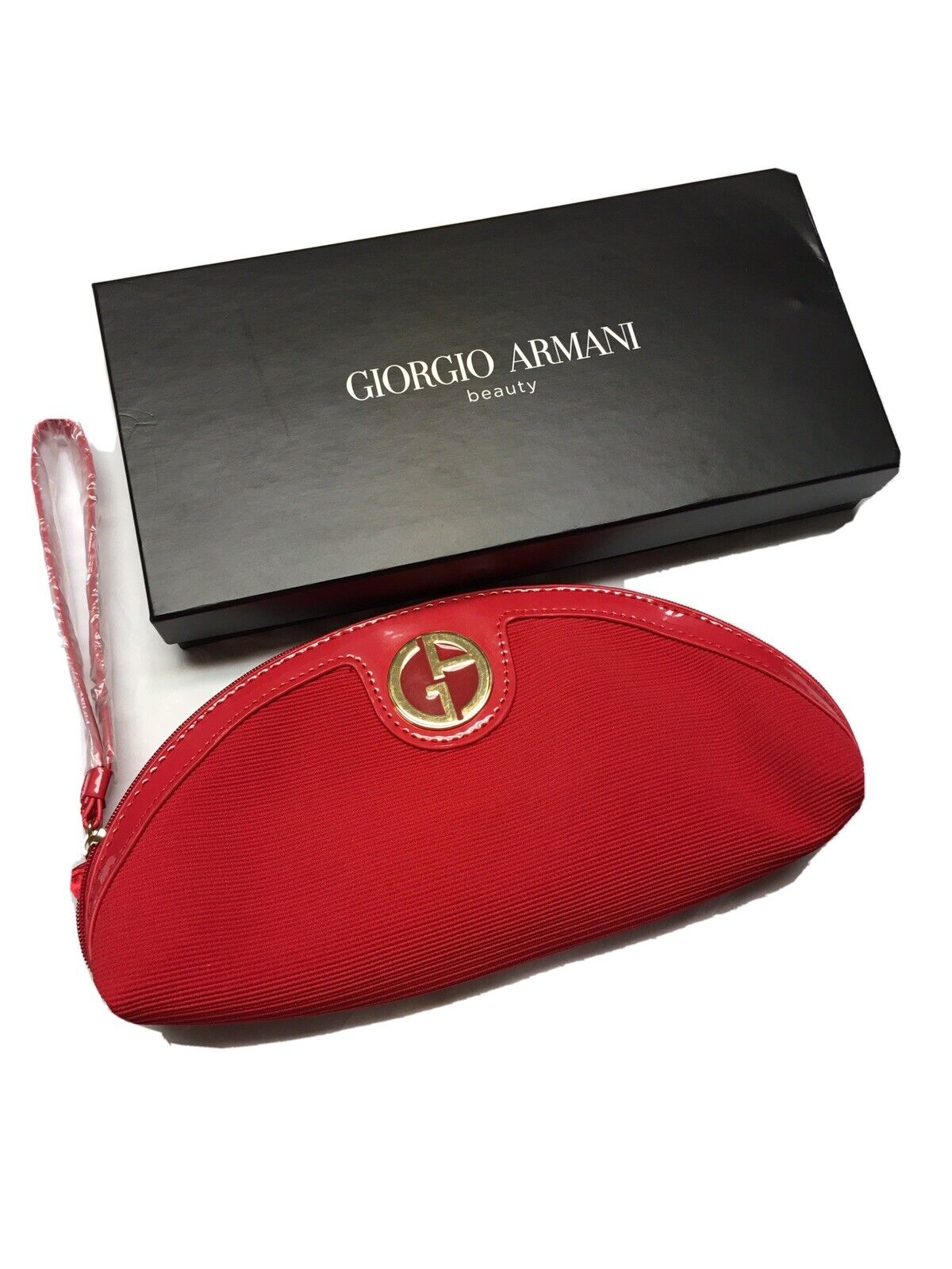 Revolutionair Arresteren Onzorgvuldigheid GIORGIO ARMANI Beauty Red Zip Around Wristlet Clutch Make Up Bag New | eBay