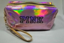 Pink Holographic Metallic Makeup Cosmetic Bag zipper wristband