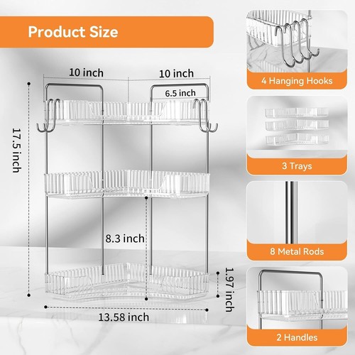 3 Tier Corner Bathroom Organizer Countertop Plastic Bathroom Counter Organizer V - Picture 5 of 5