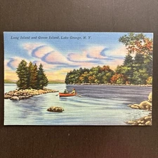 LINEN Lake George NY-New York, Long Island & Goose Island, Postcard Posted 1950