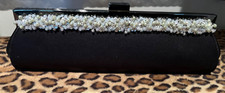Clutch evening bag NWOT black satin w pearls/pailettes shoulder or hand straps