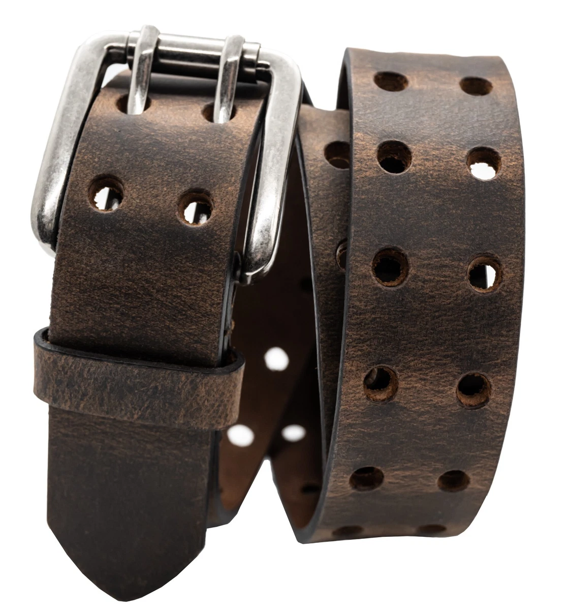 Full Grain Buffalo Leather Double Prong 2 Hole CrazyHorse Belt