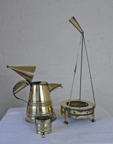 VINTAGE BRASS DALLAH COFFEE POT WITH BURNER AND CUP