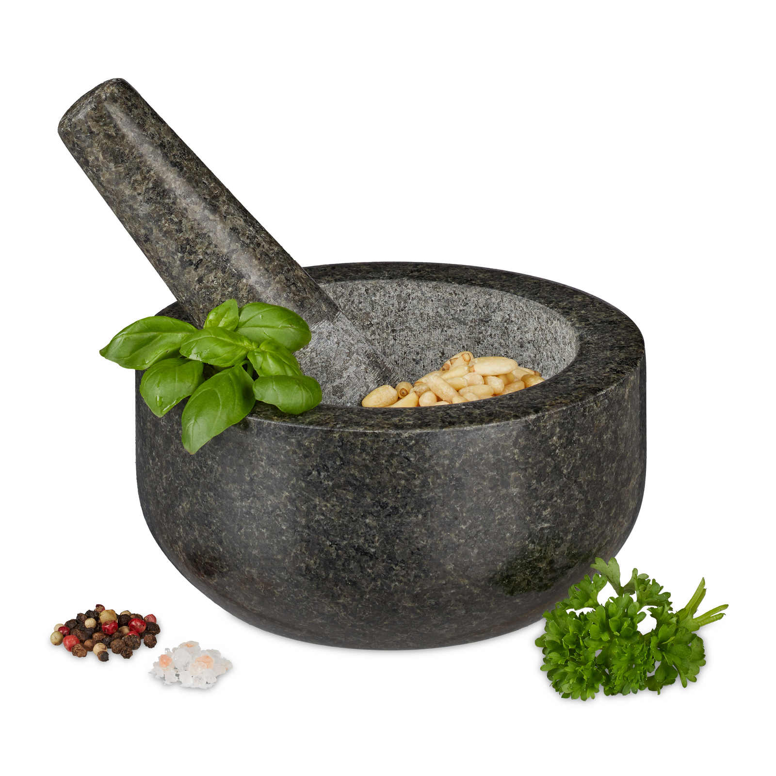 Relaxdays Granit Mörser mit Stößel 16 cm - Grau (10029956) online 