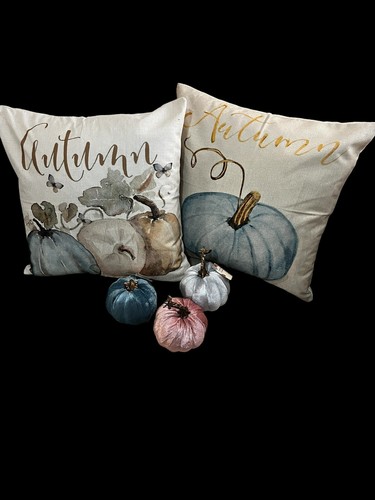 18" X 18" Autumn Pillow Covers: Two Included With 3 Bonus Velvet Pumpkins - Picture 6 of 7