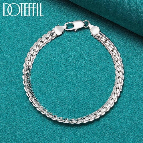 925silver Bracelet 6mm 18/19/20cm Flat Chain Lobster Clasp for Women&men Jewelry - Picture 2 of 24