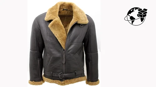 Men’s Brown RAF Real Shearling Sheepskin Flying Leather Jacket With Ginger Fur image 7