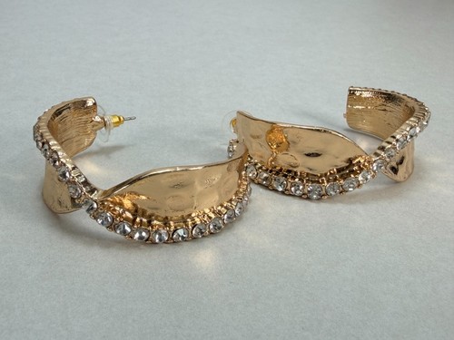 Zara Oversized Gold Tone Crystal Hoop Earrings NWOT Statement Glam Runway Chic