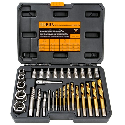 Screw Extractor Set, 37# Cr-Mo & 6542 HSS Steel Cobalt Left-Hand Drill Bit, E...