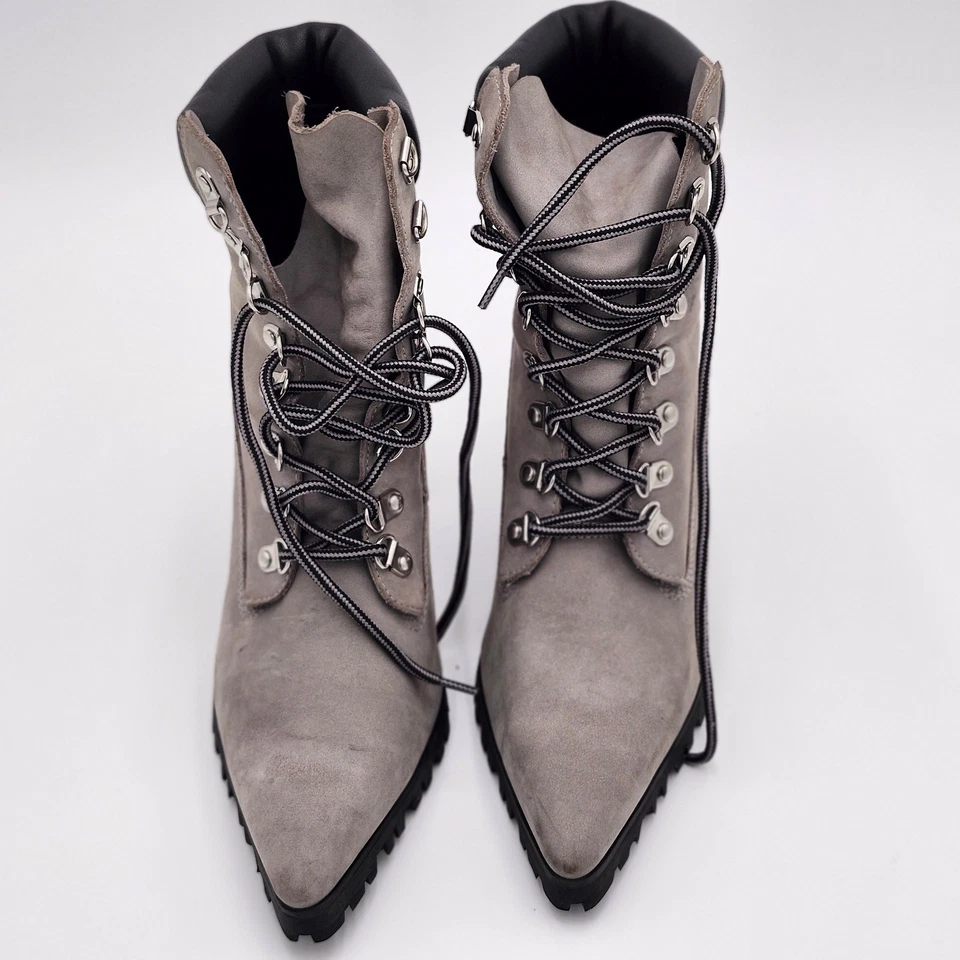 Darker Wavs Dolls Kill Y2K Gray Suede Pointed Toe Heeled Boots Women 9M Anime - Image 2 of 4