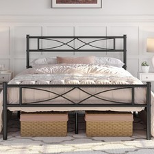 Full Size Metal Platform Bed Frame with Simple Headboard and Footboard, Mattress