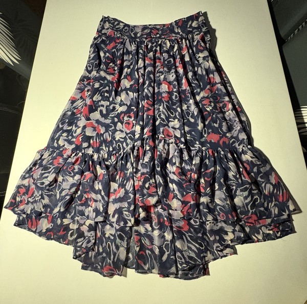 Sussan Skirt Size 14 ,VINTAGE Midi A-Line Floral Chiffon Lined Tiered Ruffle Zip