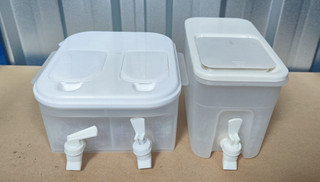 2x Clear Plastic Food Storage Containers with Lids & Tap/Spout Dispensers