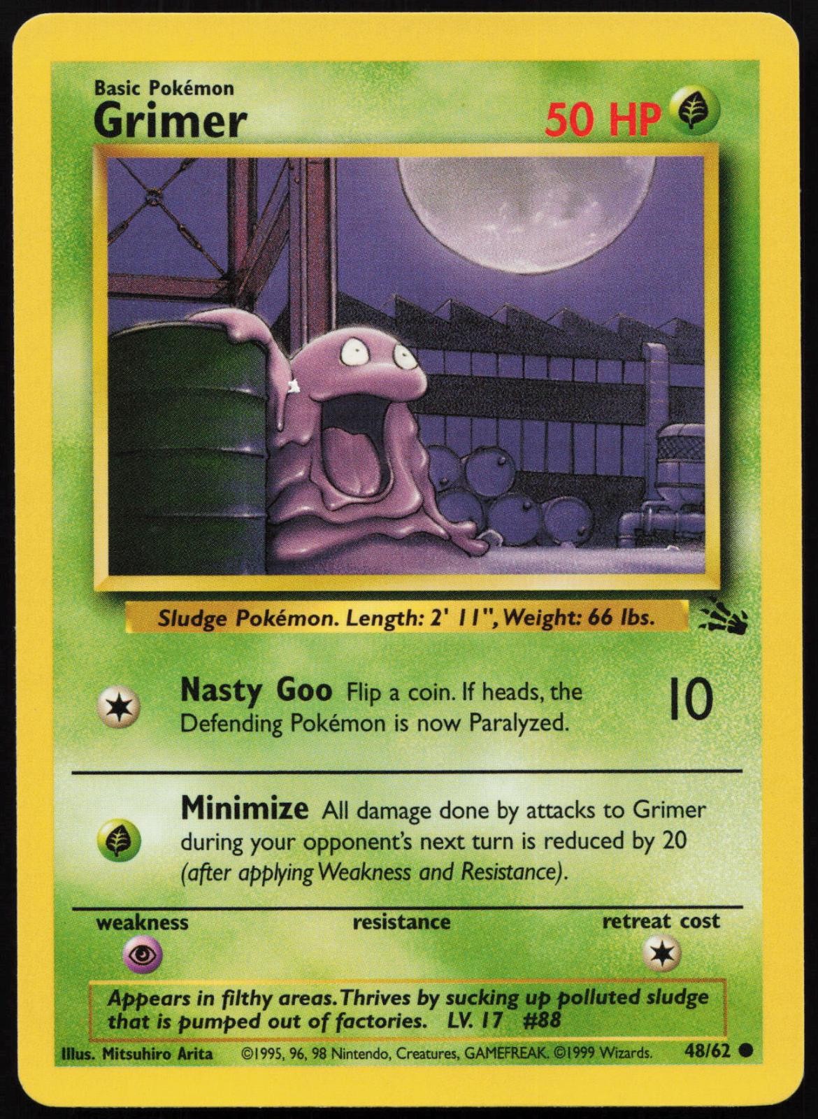 Grimer 48/62 Common Fossil Pokemon 1st Edition LP