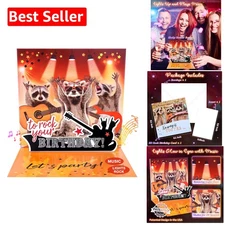 Unique Raccoon Pop-Up Greeting Card - Musical Birthday Delight for Everyone