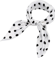 1950S Chiffon Scarf Square 27.56 X 27.56 Inches White with Black Spots
