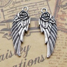 12/30PCS Antique Silver Tone Angel Wing Rose Charm Pendant, 2 Sided Charm JHS894